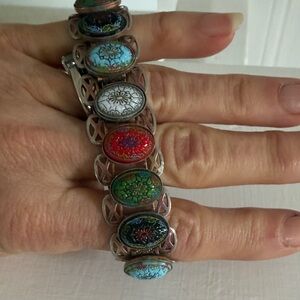 Vintage Statement Multi-Color Floral Medallion Bracelet - Women Jewelry
